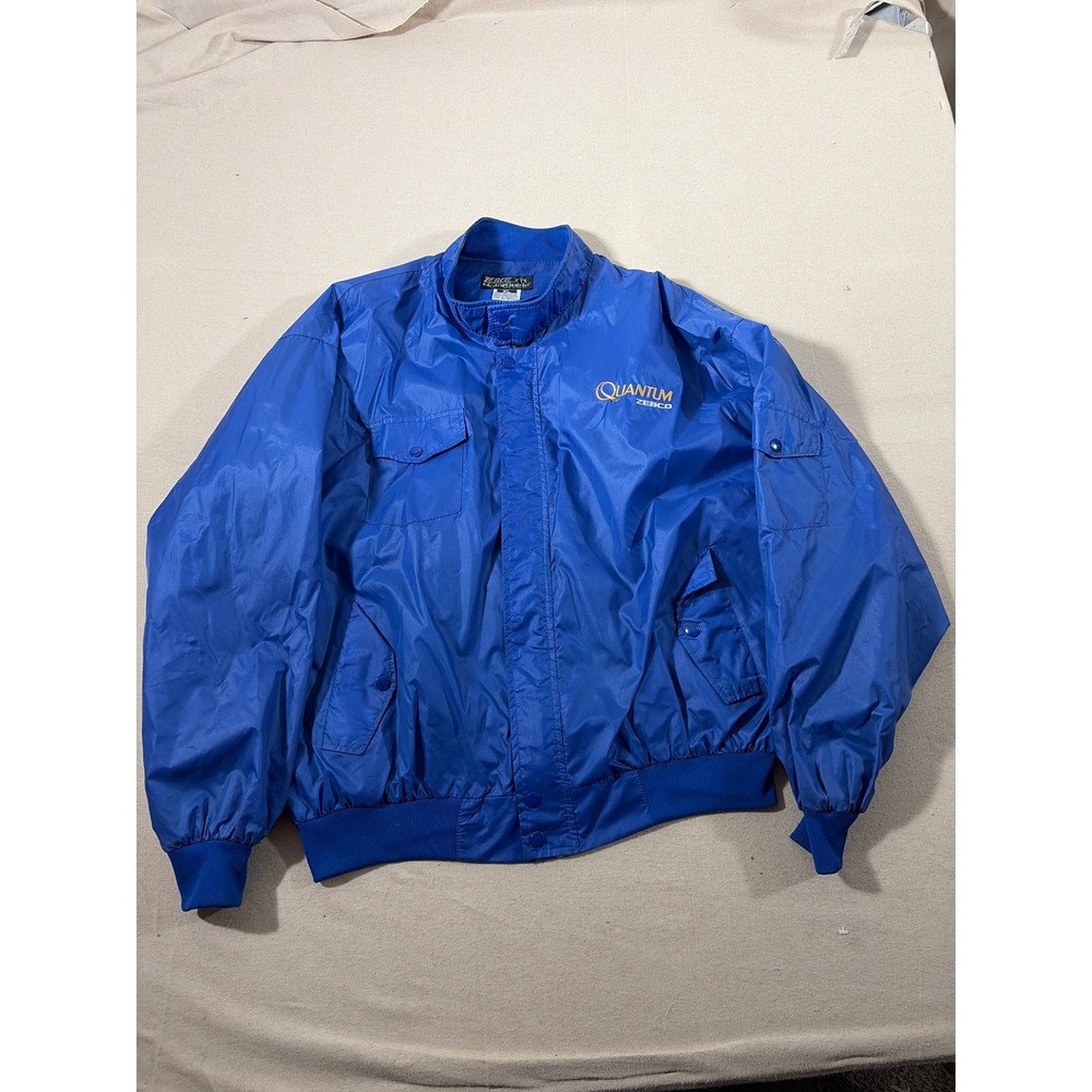 Vintage Zebco Quantum Fishing Windbreaker Jacket Blue‎ Mens XL Embroidered Logo